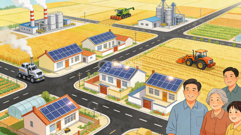 高清大图下载【趣麦麦图】田园风光新能源社区插画