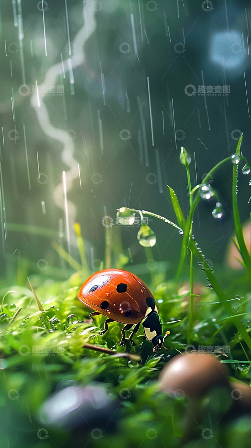 高清大图下载【趣麦麦图】瓢虫惊蛰节气宣传海报