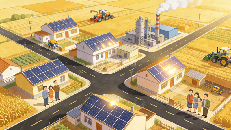 高清大图下载【趣麦麦图】田园风光太阳能社区插画
