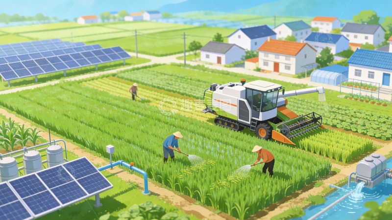 高清大图下载【趣麦麦图】现代农业田园风光插画