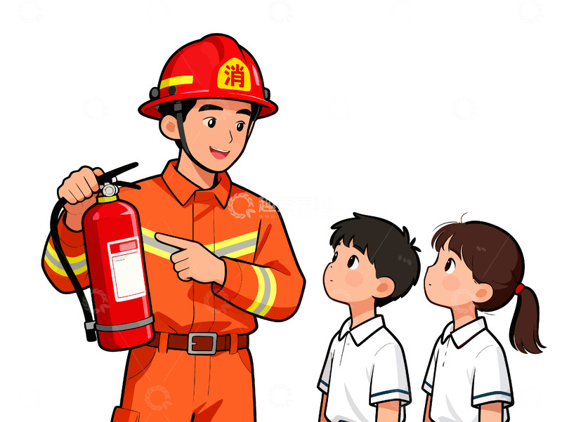 源文件下载【趣麦麦图】消防员教灭火卡通插画
