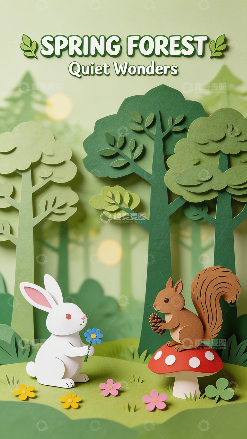 高清大图下载【趣麦麦图】春林静景纸艺画