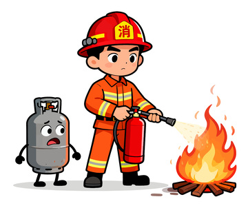 消防员灭火卡通形象插画