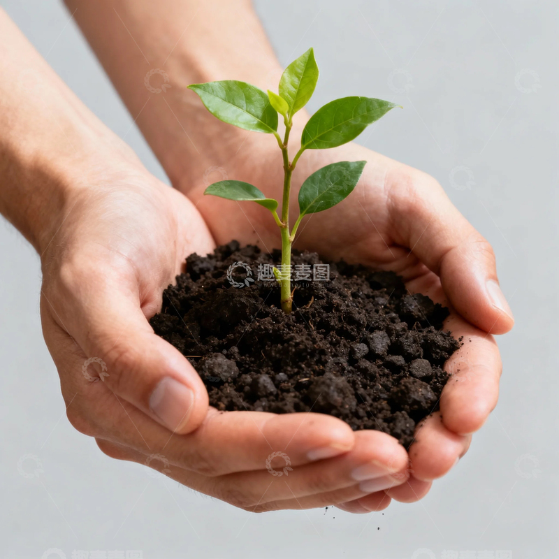 高清大图下载【趣麦麦图】植树节双手捧着小树苗成长