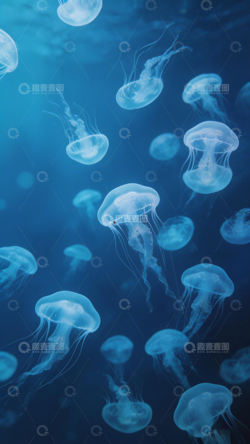 高清大图下载【趣麦麦图】蓝色梦幻水母群