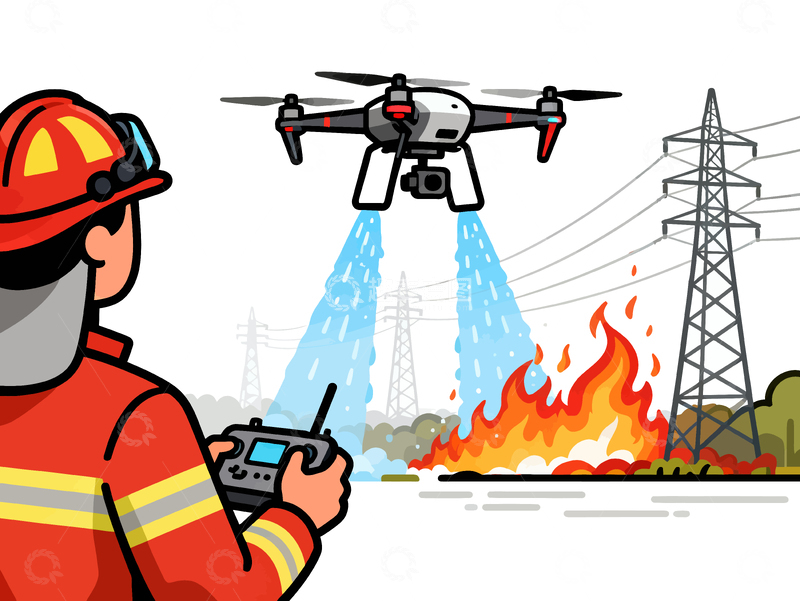 源文件下载【趣麦麦图】消防员无人机灭火矢量插画