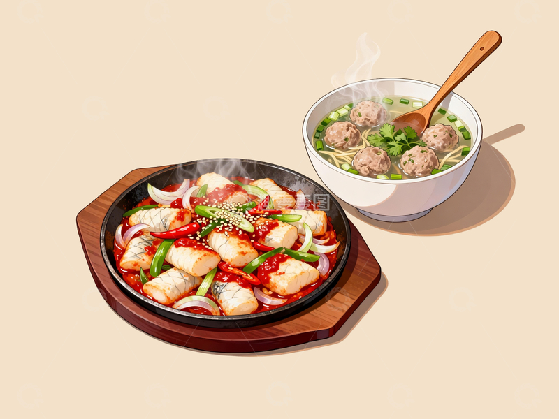 源文件下载【趣麦麦图】铁板辣炒鱼饼3