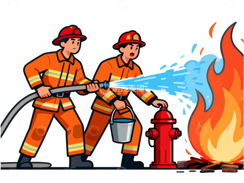 源文件下载【趣麦麦图】消防员灭火卡通矢量插画