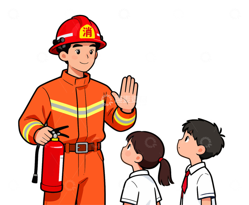 源文件下载【趣麦麦图】消防员安全教育卡通插画