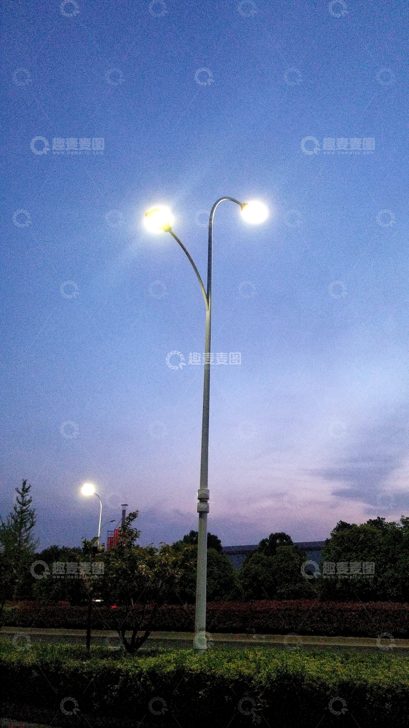 高清大图下载【趣麦麦图】路灯灯柱柱子绿化带树木树丛