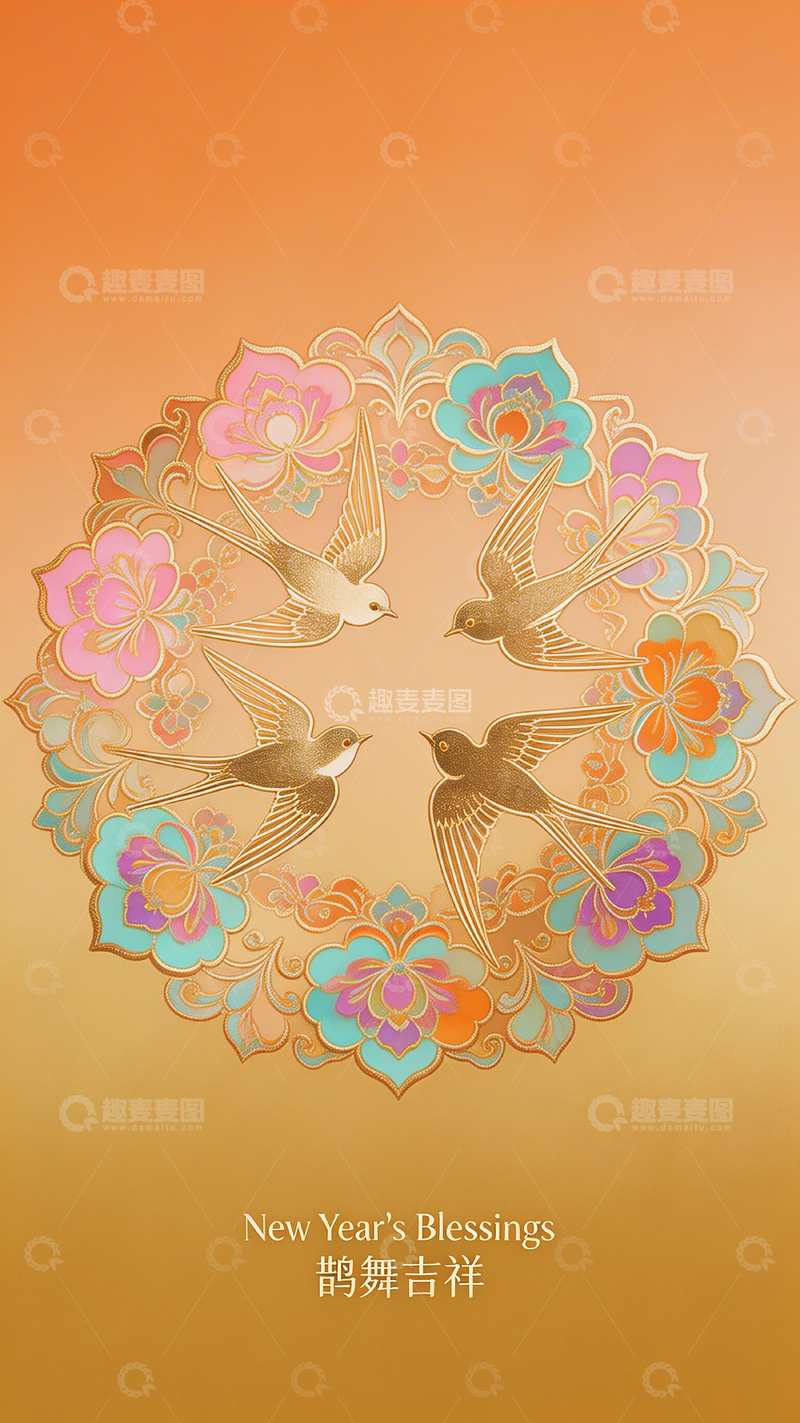 高清大图下载【趣麦麦图】新年祝福花鸟图案设计