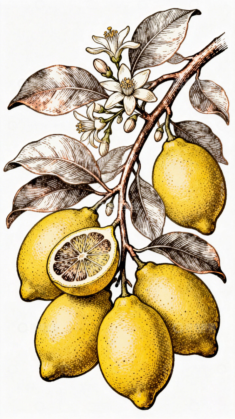 高清大图下载【趣麦麦图】柠檬树插画素材