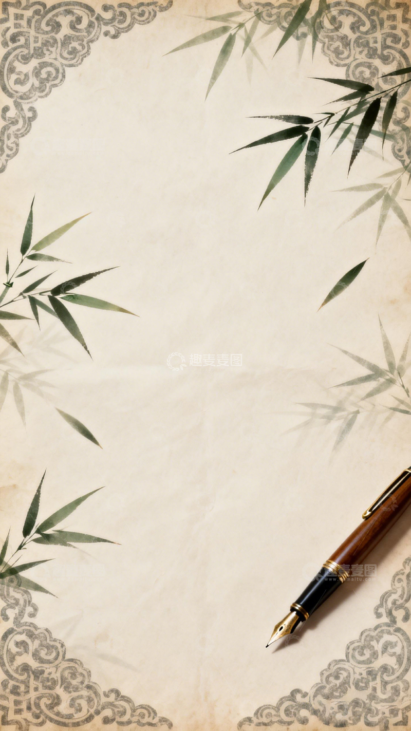 高清大图下载【趣麦麦图】古风竹子钢笔书法艺术背景