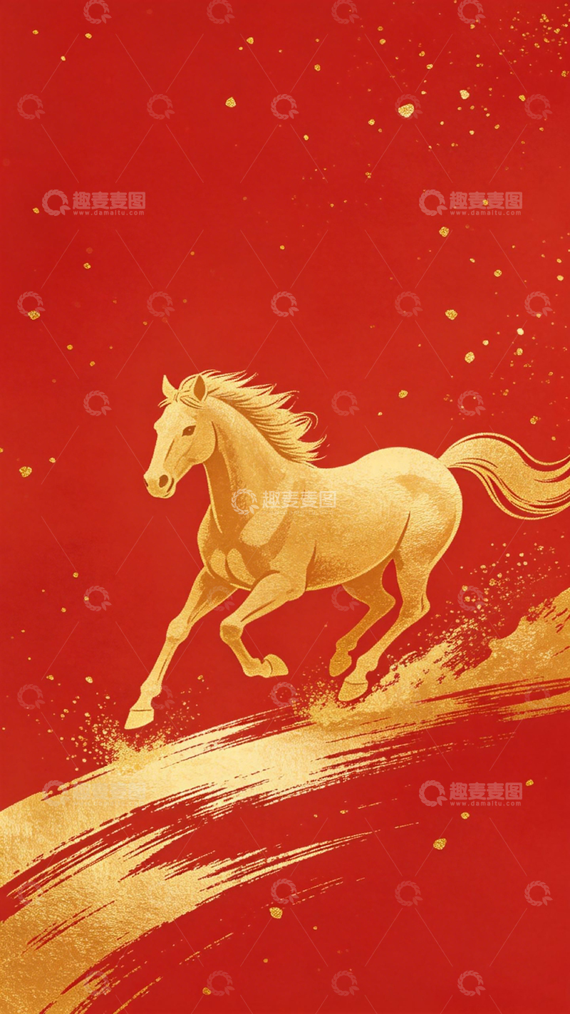 高清大图下载【趣麦麦图】红色金马喜庆插画