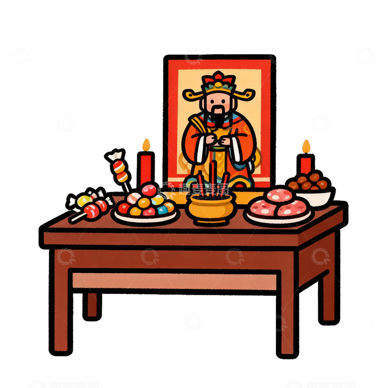 高清大图下载【趣麦麦图】传统中国神龛祭祀插画