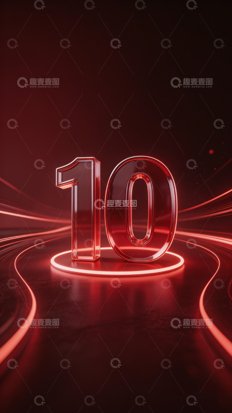 高清大图下载【趣麦麦图】霓虹灯光数字10科技感设计