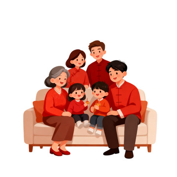 卡通春节全家福插画设计素材