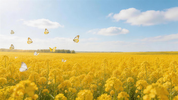 田园油菜花蝴蝶风景