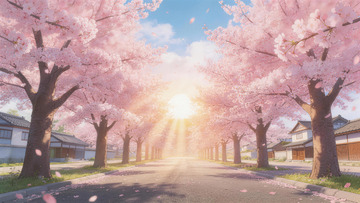 樱花街道春日美景插画