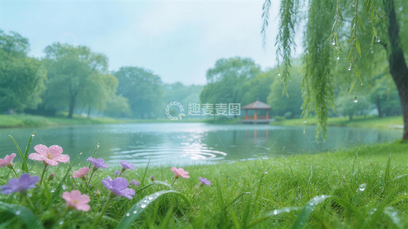 高清大图下载【趣麦麦图】宁静湖畔花景自然风光摄影