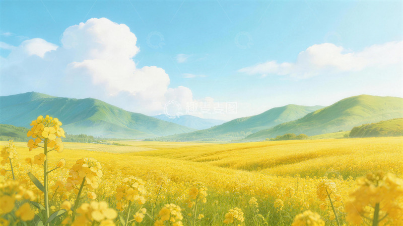 高清大图下载【趣麦麦图】田园风光油菜花风景画