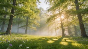 晨雾森林光影美景