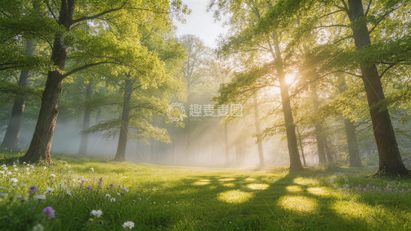 高清大图下载【趣麦麦图】晨雾森林光影美景