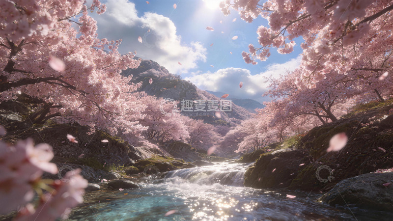 高清大图下载【趣麦麦图】樱花溪谷山水风光
