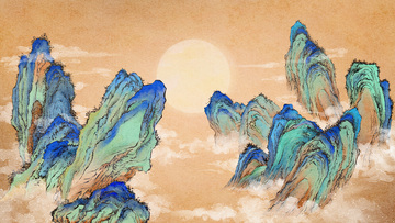 山水画古风中国风景艺术插画