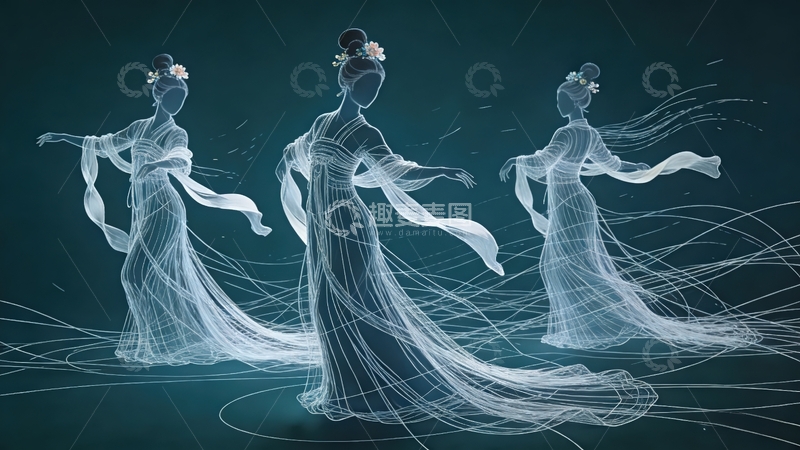 高清大图下载【趣麦麦图】超现实艺术线条画-3舞女