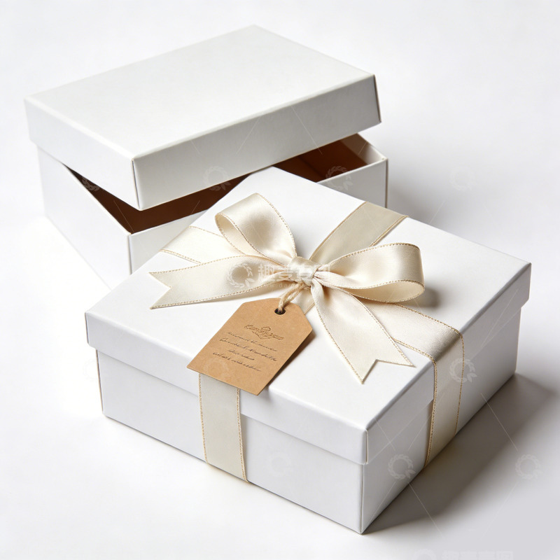 高清大图下载【趣麦麦图】礼盒包装白色丝带礼品盒