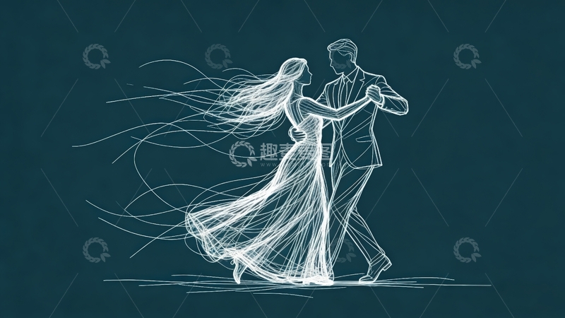 高清大图下载【趣麦麦图】超现实艺术线条画-双人舞