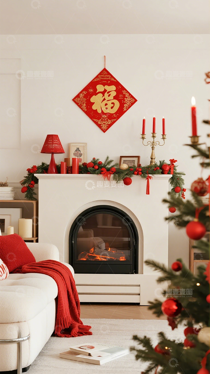 高清大图下载【趣麦麦图】圣诞新年装饰温馨客厅布置