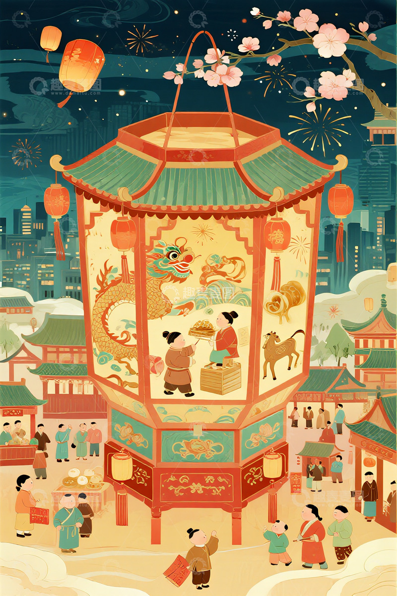 高清大图下载【趣麦麦图】新年灯市形成立体宫灯造型3