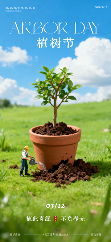 植树节3D可爱海报