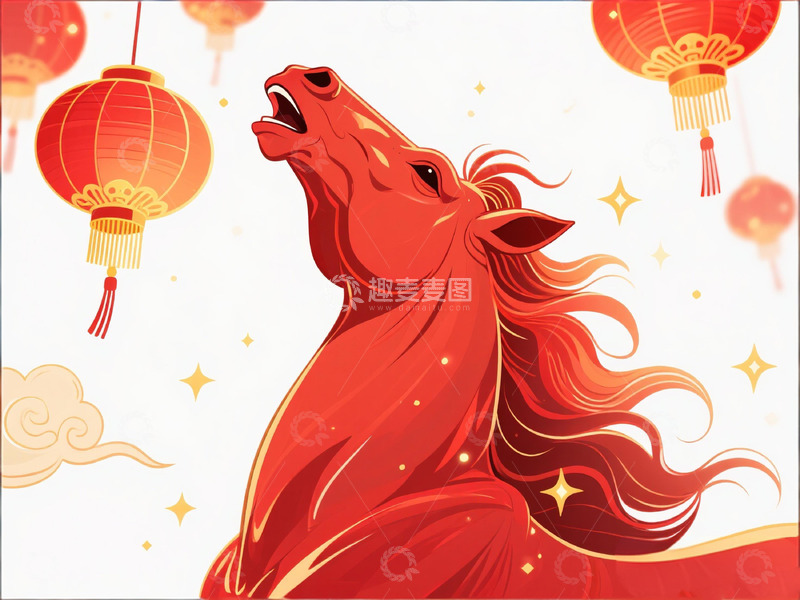 高清大图下载【趣麦麦图】喜庆马年插画