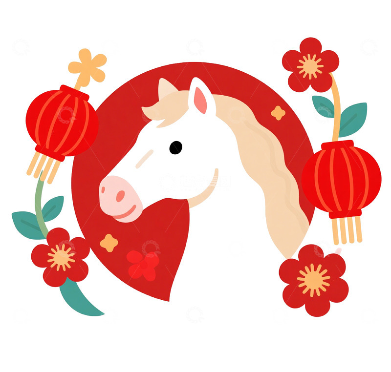 高清大图下载【趣麦麦图】卡通马年新年 庆祝插画