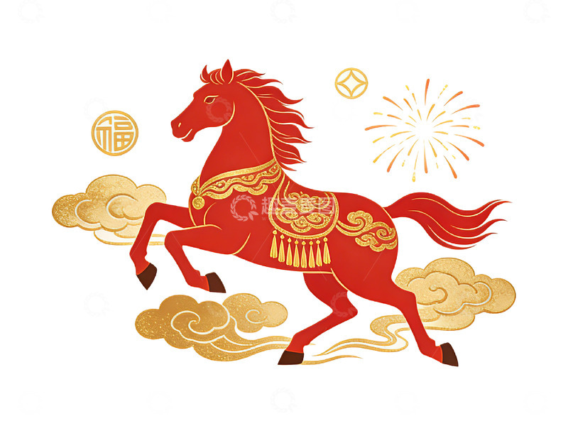 高清大图下载【趣麦麦图】喜庆 中国风马年插画