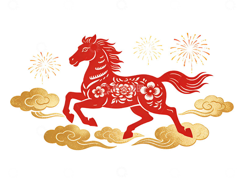 高清大图下载【趣麦麦图】中国红剪纸马年庆祝图案