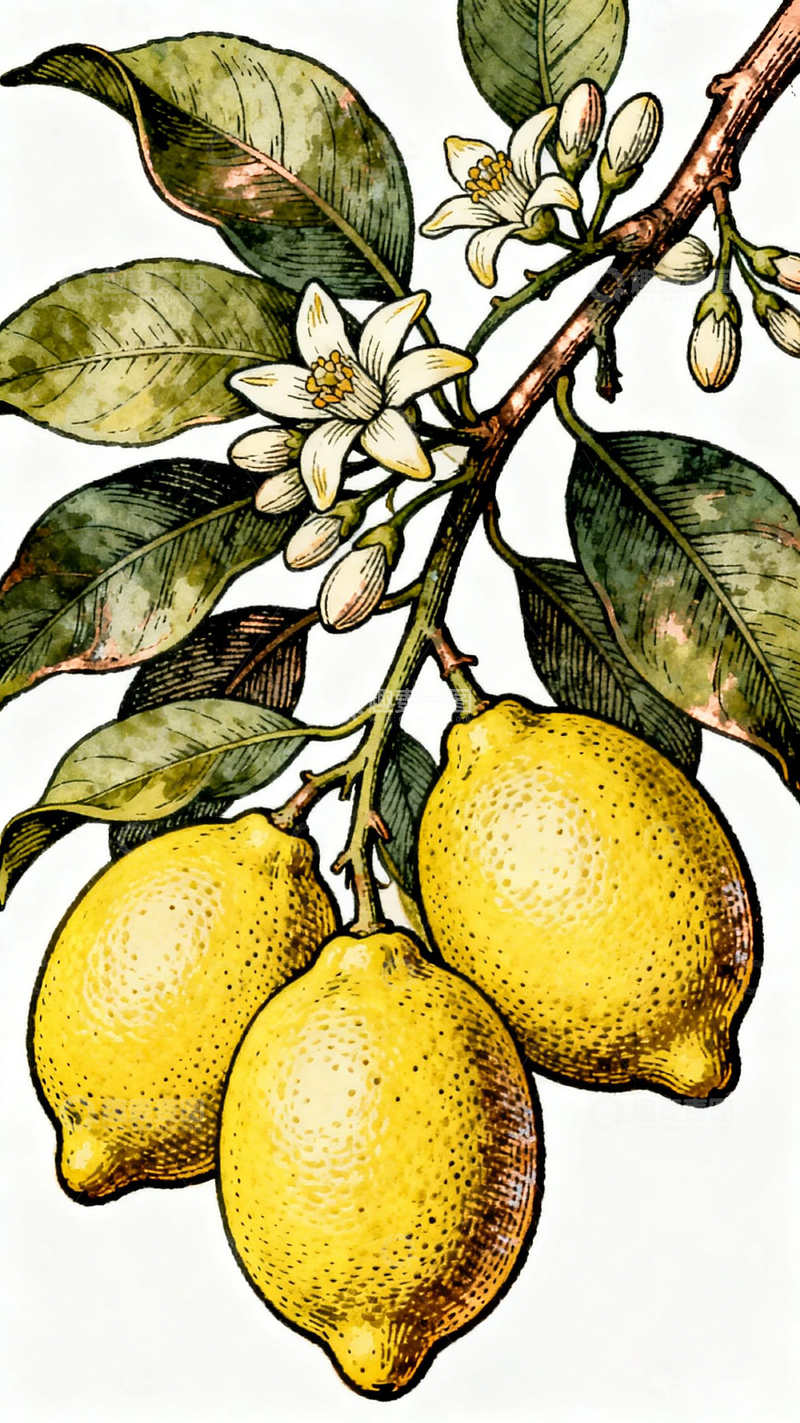 高清大图下载【趣麦麦图】插画风柠檬树果实插图