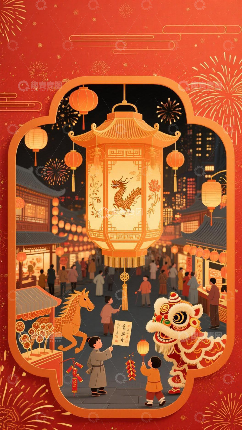 高清大图下载【趣麦麦图】新年灯市形成立体宫灯造型1