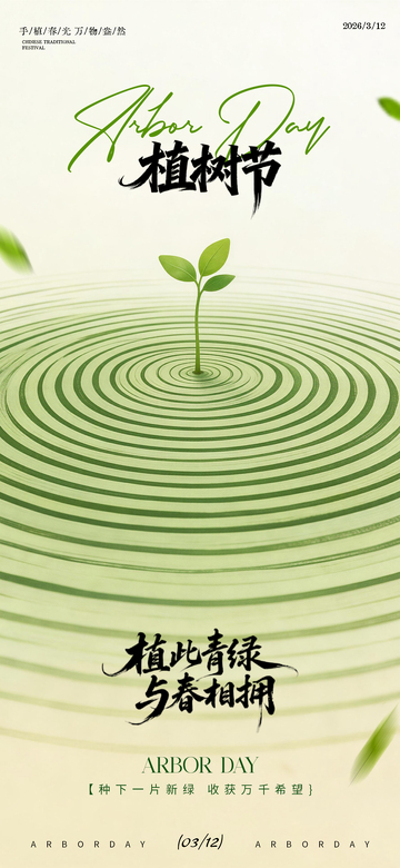 312渐变植树节海报
