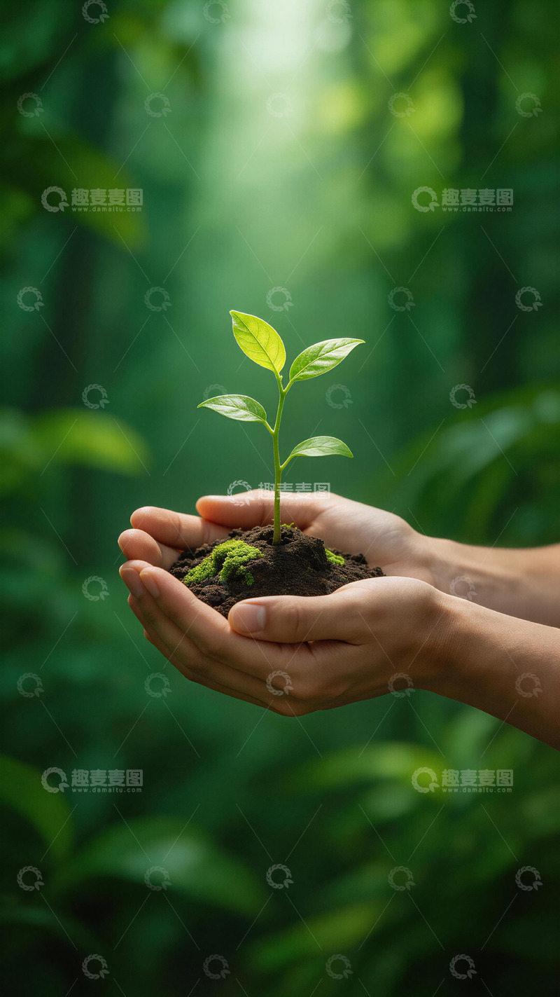 高清大图下载【趣麦麦图】双手呵护小树苗环保主题摄影