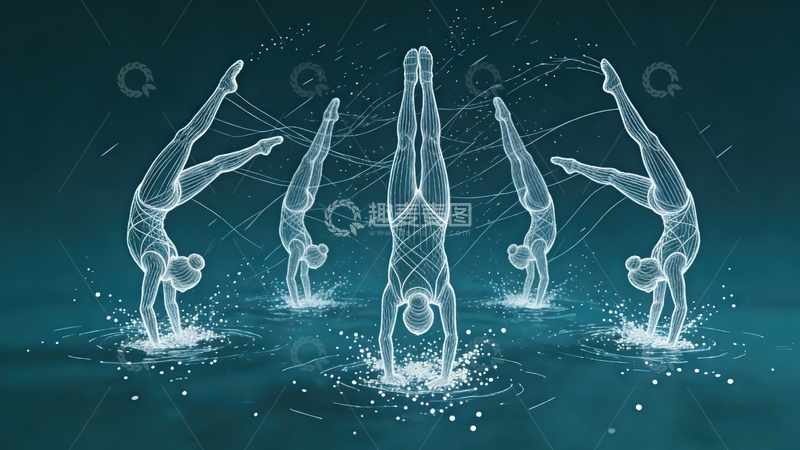 高清大图下载【趣麦麦图】超现实艺术线条画-花样游泳