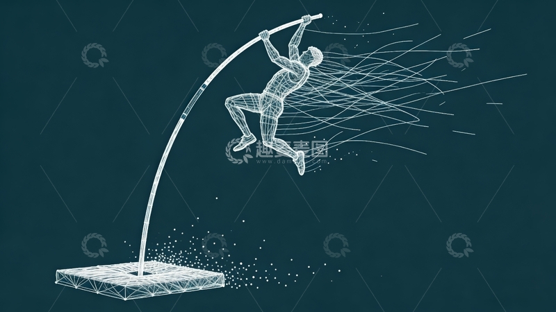 高清大图下载【趣麦麦图】超现实艺术线条画-撑杆跳