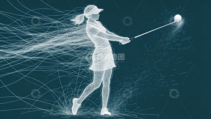 高清大图下载【趣麦麦图】超现实艺术线条画-高尔夫球