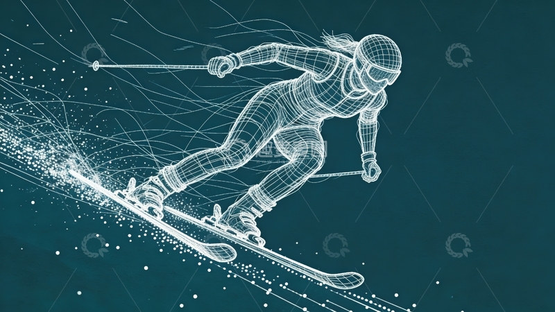 高清大图下载【趣麦麦图】超现实艺术线条画-高山速滑