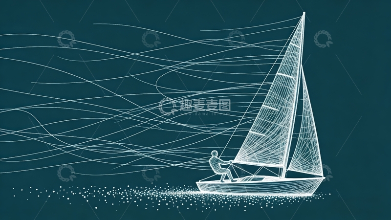 高清大图下载【趣麦麦图】超现实艺术线条画-帆船