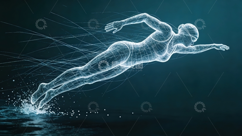 高清大图下载【趣麦麦图】超现实线条画-体育系列-游泳2