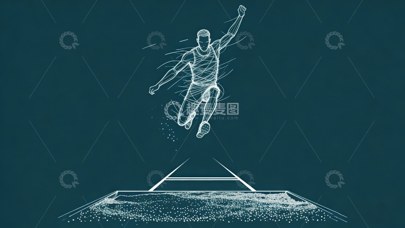 高清大图下载【趣麦麦图】超现实线条画-体育系列-跳远